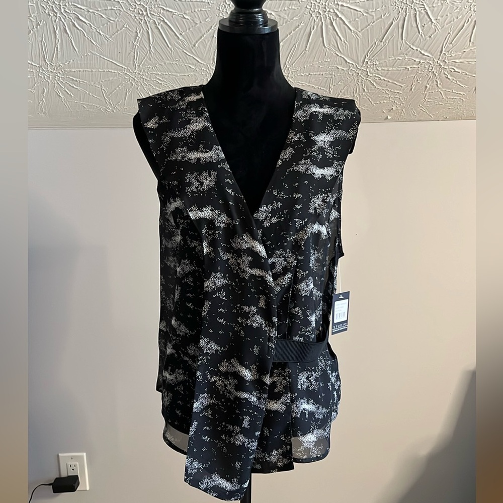 Badgley Mischka Pixelated Dot Sleeveless Blouse